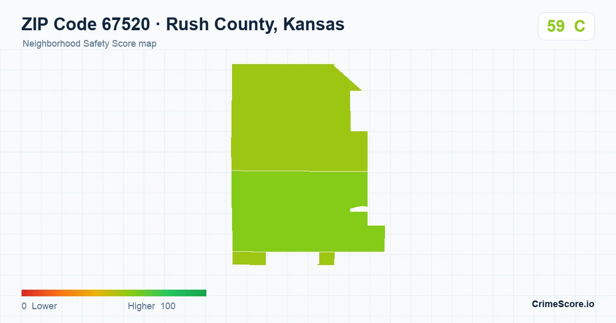 ZIP Code 67520 in Rush County, Kansas neighborhood Safety Score map