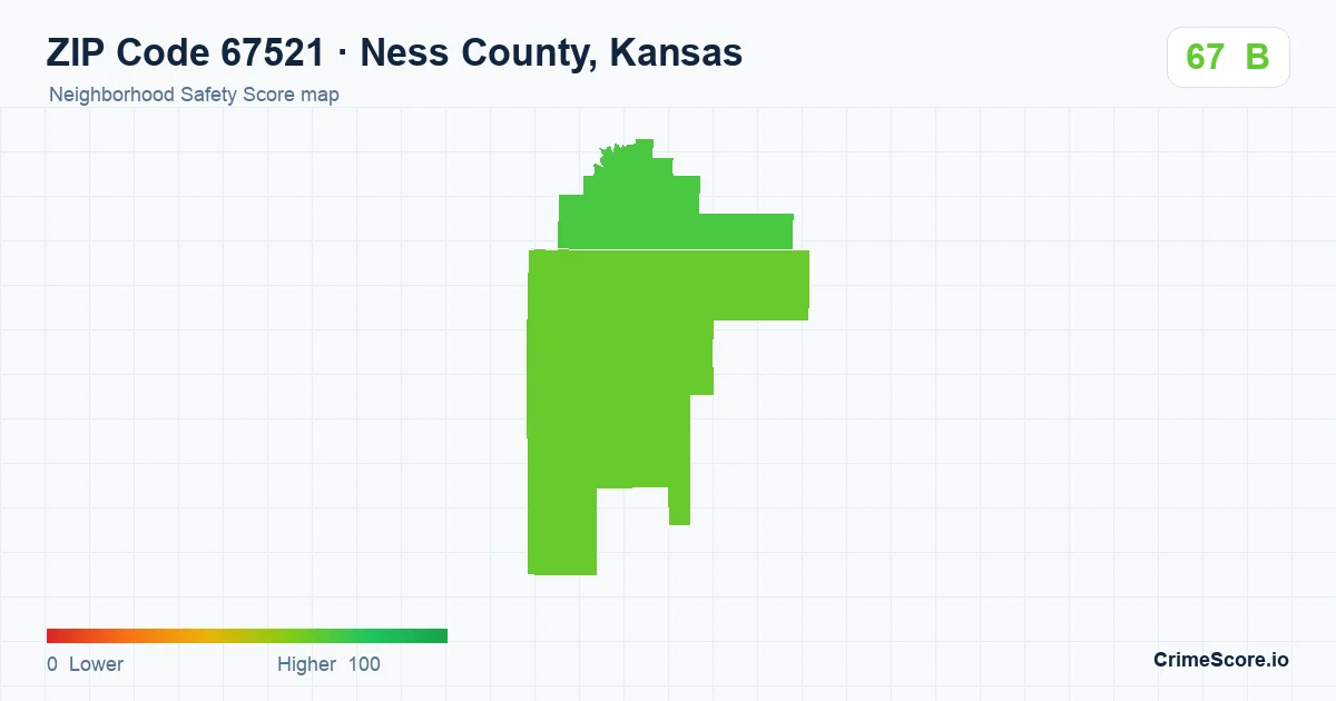 ZIP Code 67521 in Ness County, Kansas neighborhood Safety Score map