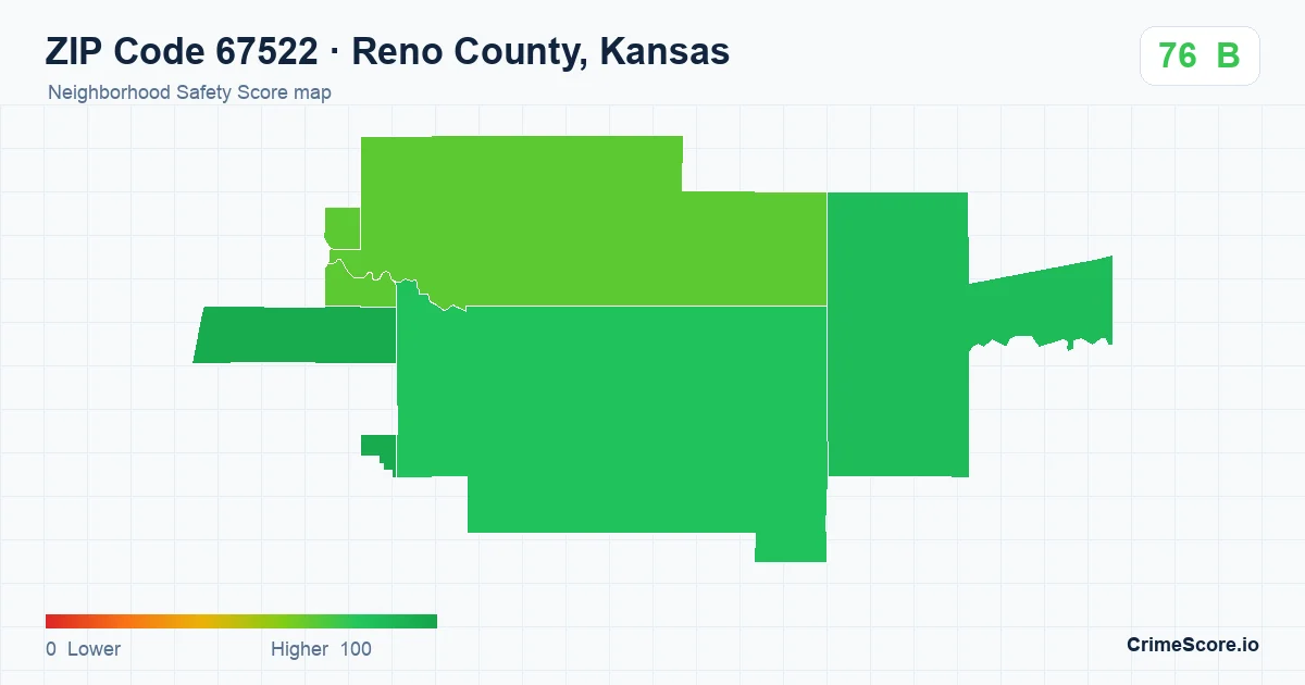 ZIP Code 67522 in Reno County, Kansas neighborhood Safety Score map