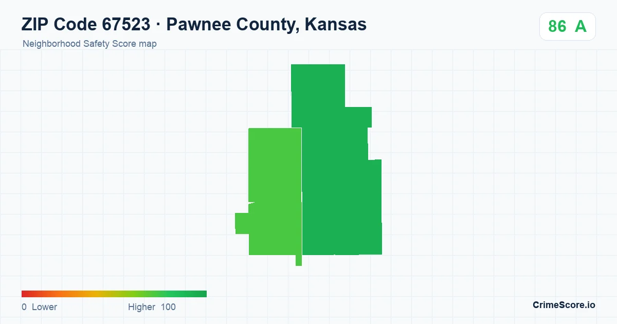 ZIP Code 67523 in Pawnee County, Kansas neighborhood Safety Score map