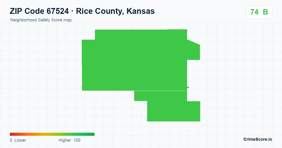 ZIP Code 67524 in Rice County, Kansas neighborhood Safety Score map