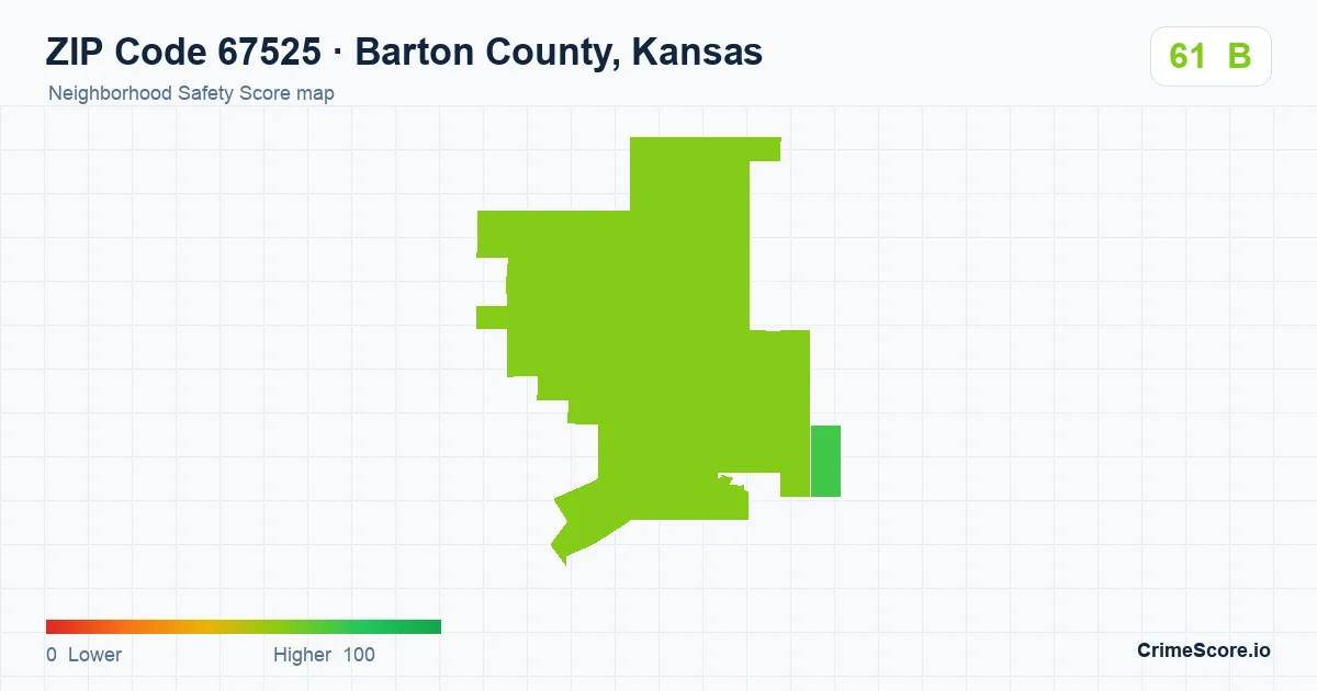 ZIP Code 67525 in Barton County, Kansas neighborhood Safety Score map
