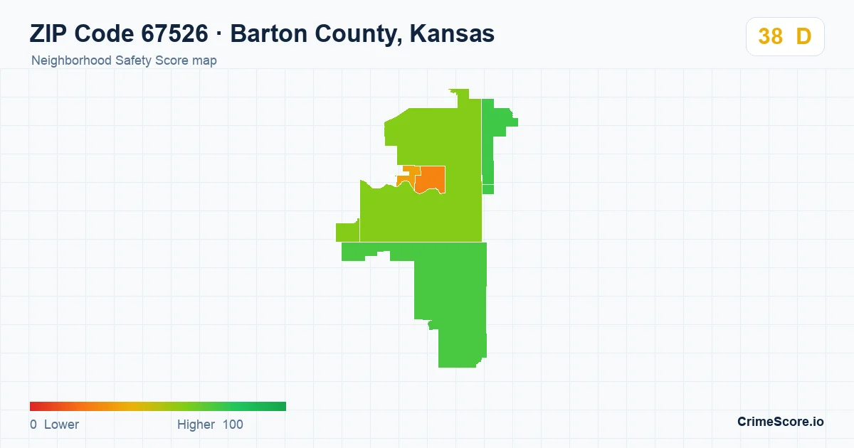 ZIP Code 67526 in Barton County, Kansas neighborhood Safety Score map