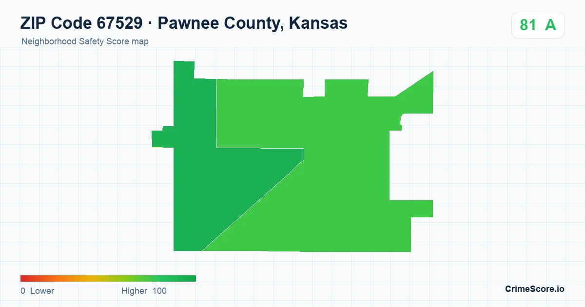 ZIP Code 67529 in Pawnee County, Kansas neighborhood Safety Score map