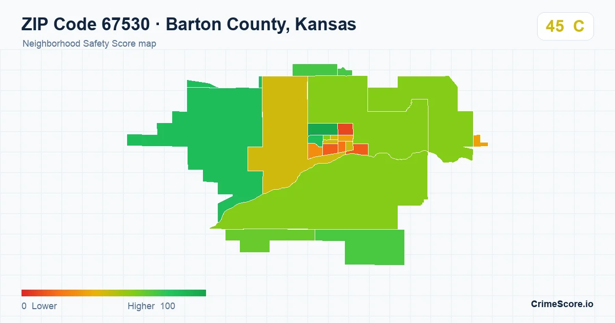 ZIP Code 67530 in Barton County, Kansas neighborhood Safety Score map