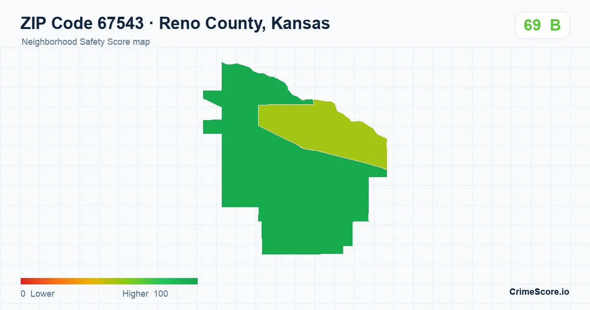 ZIP Code 67543 in Reno County, Kansas neighborhood Safety Score map