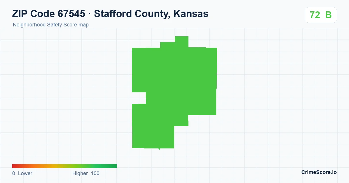 ZIP Code 67545 in Stafford County, Kansas neighborhood Safety Score map