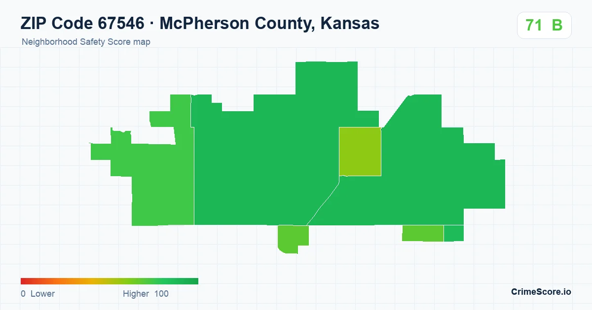 ZIP Code 67546 in McPherson County, Kansas neighborhood Safety Score map