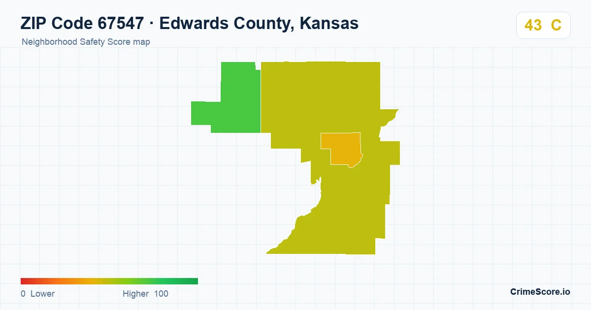 ZIP Code 67547 in Edwards County, Kansas neighborhood Safety Score map