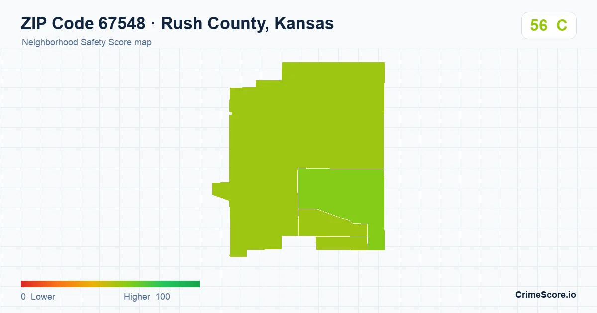 ZIP Code 67548 in Rush County, Kansas neighborhood Safety Score map