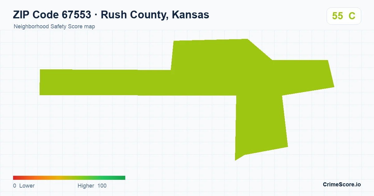 ZIP Code 67553 in Rush County, Kansas neighborhood Safety Score map