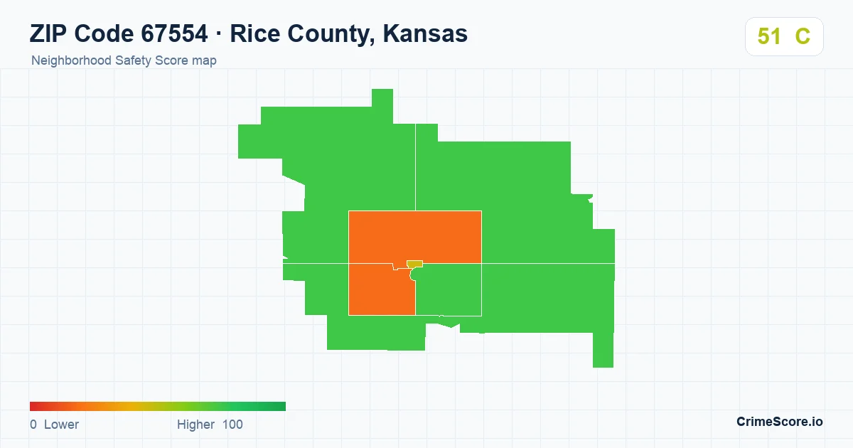 ZIP Code 67554 in Rice County, Kansas neighborhood Safety Score map