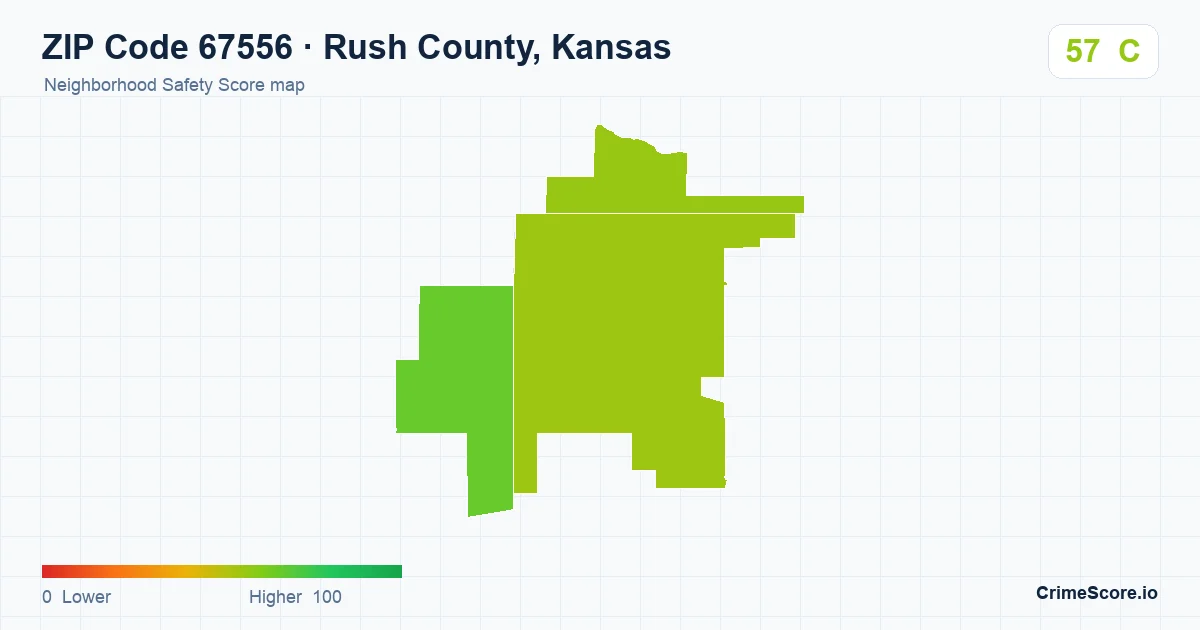 ZIP Code 67556 in Rush County, Kansas neighborhood Safety Score map