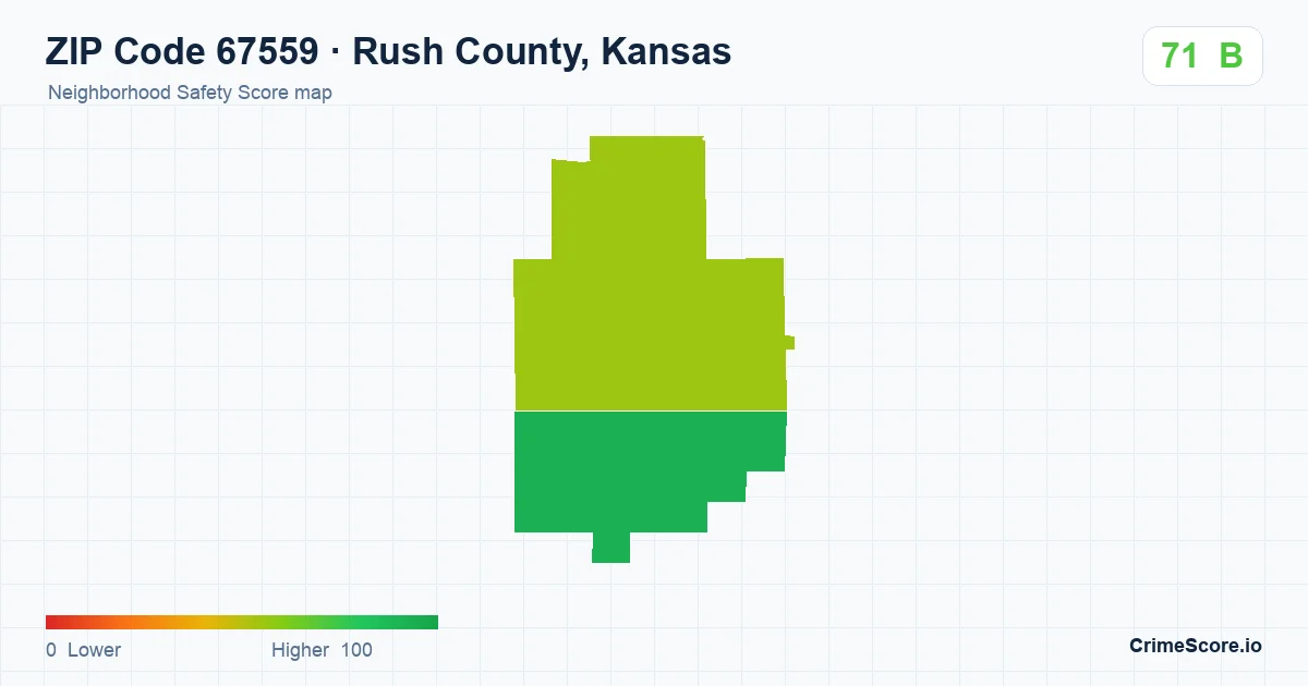 ZIP Code 67559 in Rush County, Kansas neighborhood Safety Score map