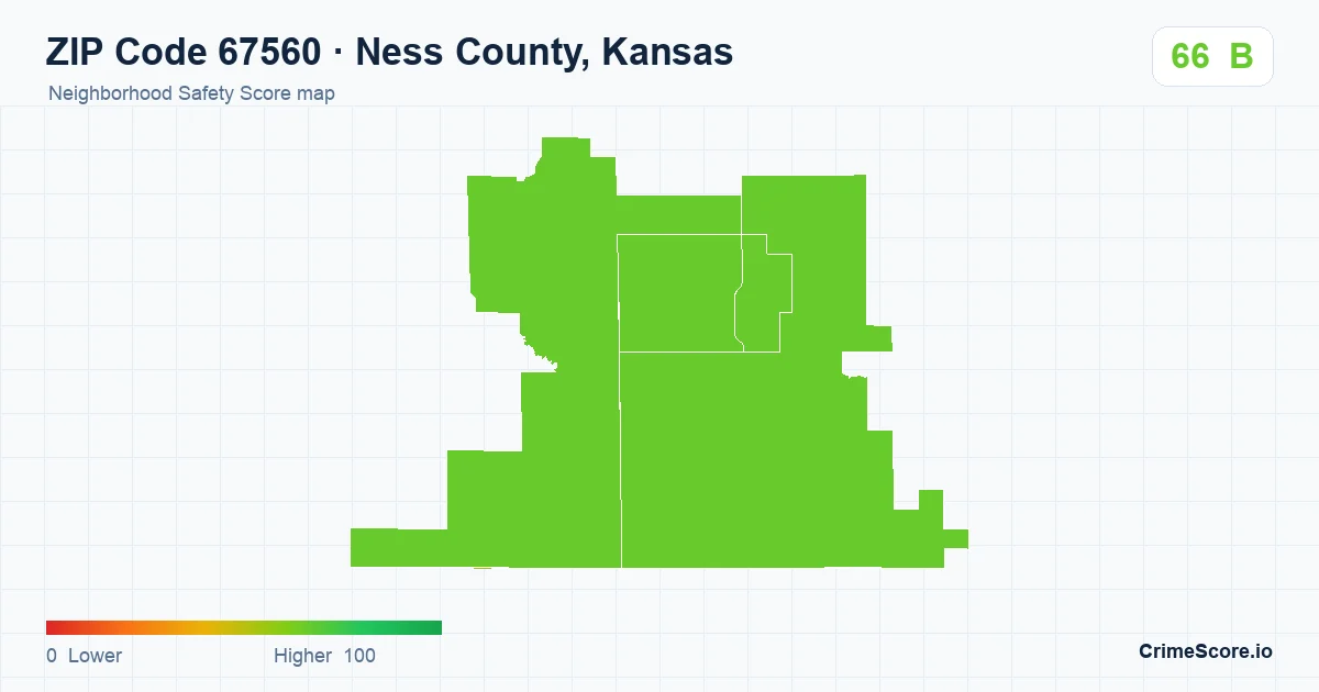 ZIP Code 67560 in Ness County, Kansas neighborhood Safety Score map