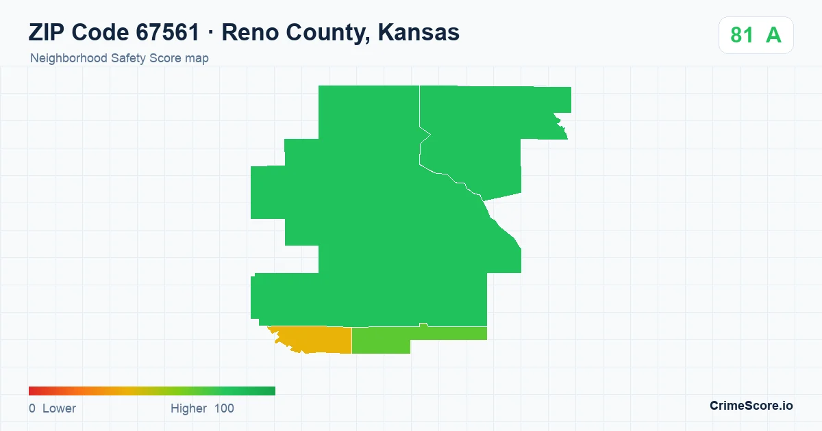ZIP Code 67561 in Reno County, Kansas neighborhood Safety Score map