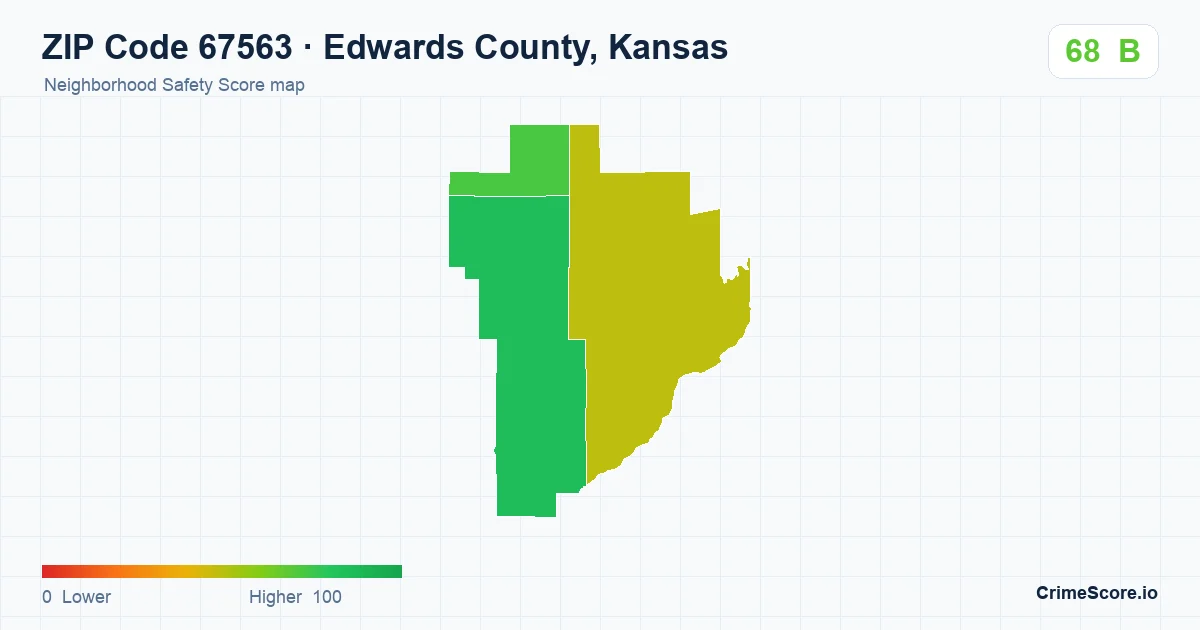 ZIP Code 67563 in Edwards County, Kansas neighborhood Safety Score map
