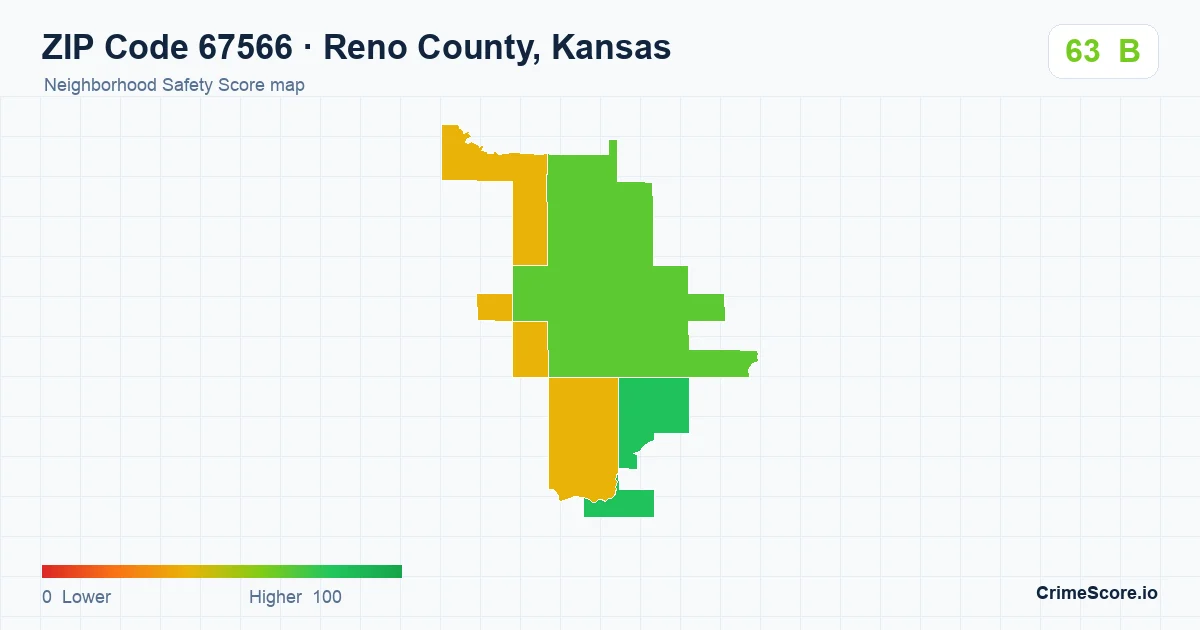 ZIP Code 67566 in Reno County, Kansas neighborhood Safety Score map