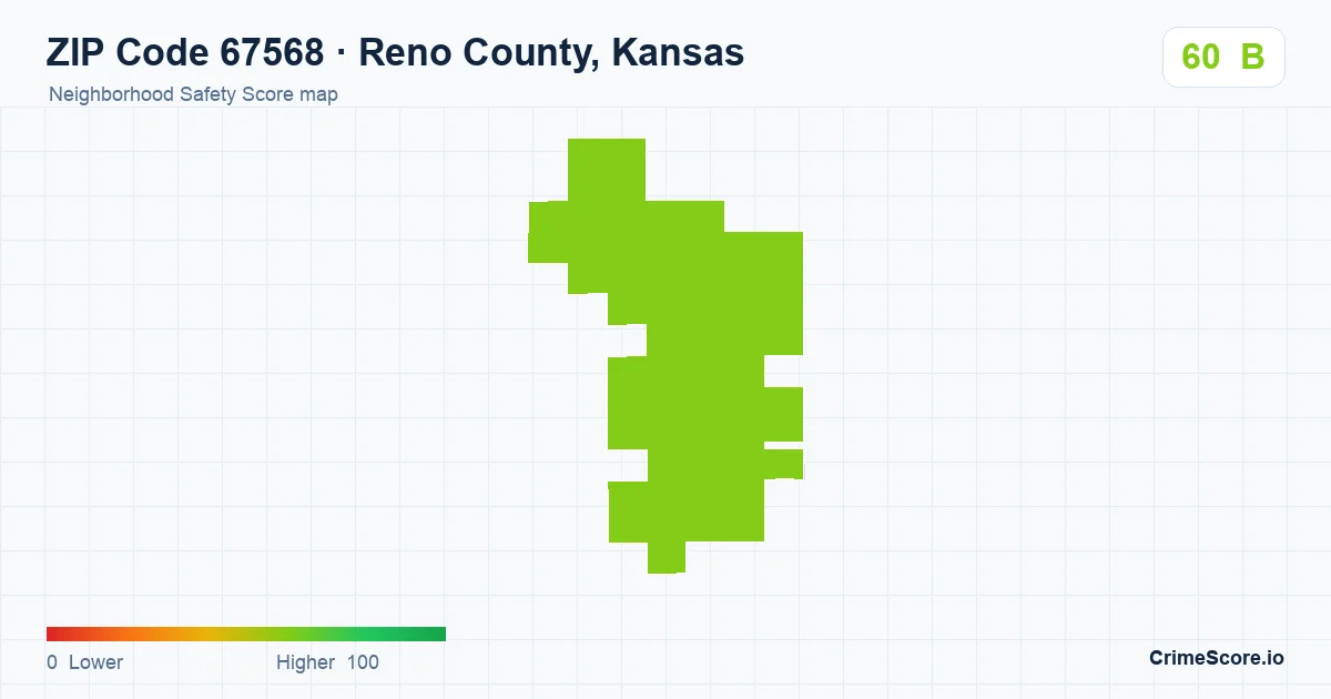 ZIP Code 67568 in Reno County, Kansas neighborhood Safety Score map