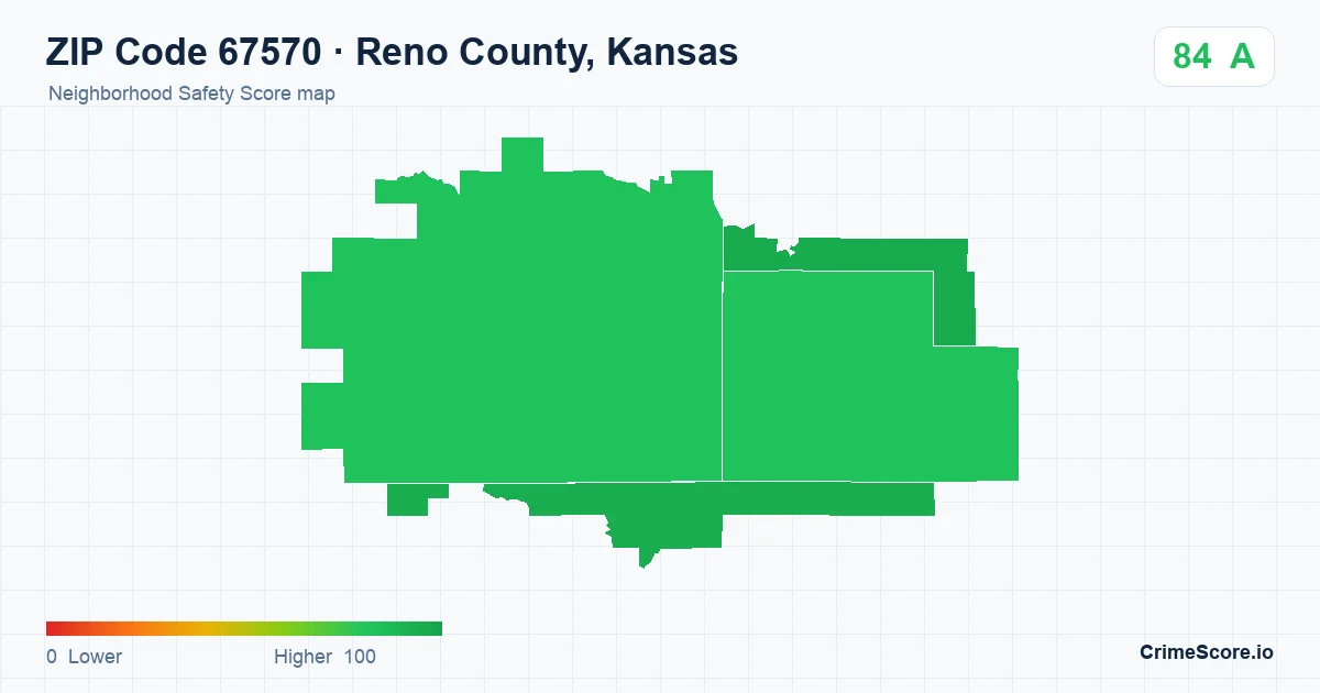 ZIP Code 67570 in Reno County, Kansas neighborhood Safety Score map