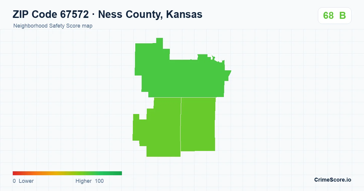 ZIP Code 67572 in Ness County, Kansas neighborhood Safety Score map