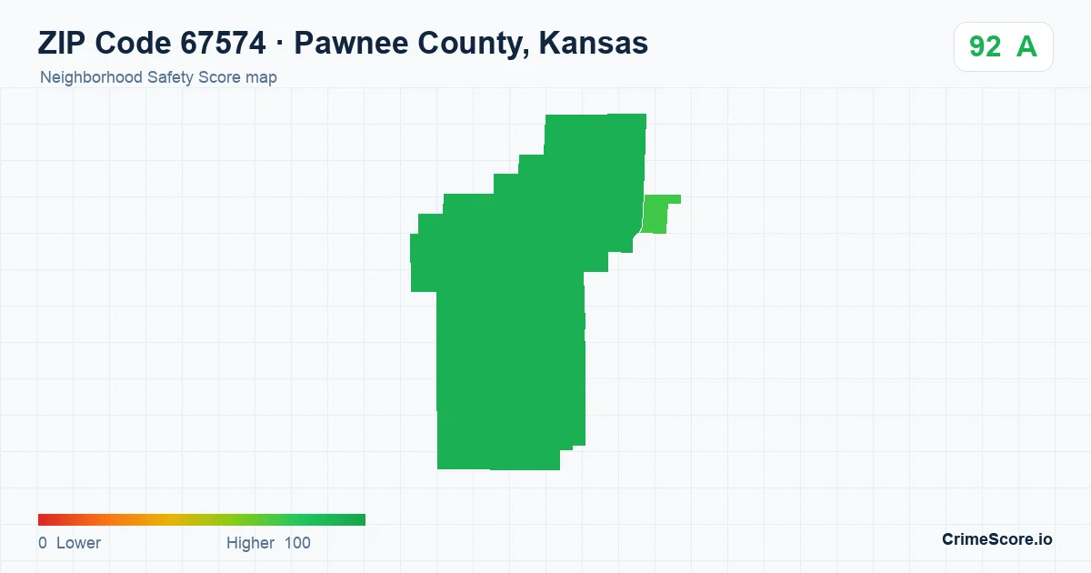 ZIP Code 67574 in Pawnee County, Kansas neighborhood Safety Score map