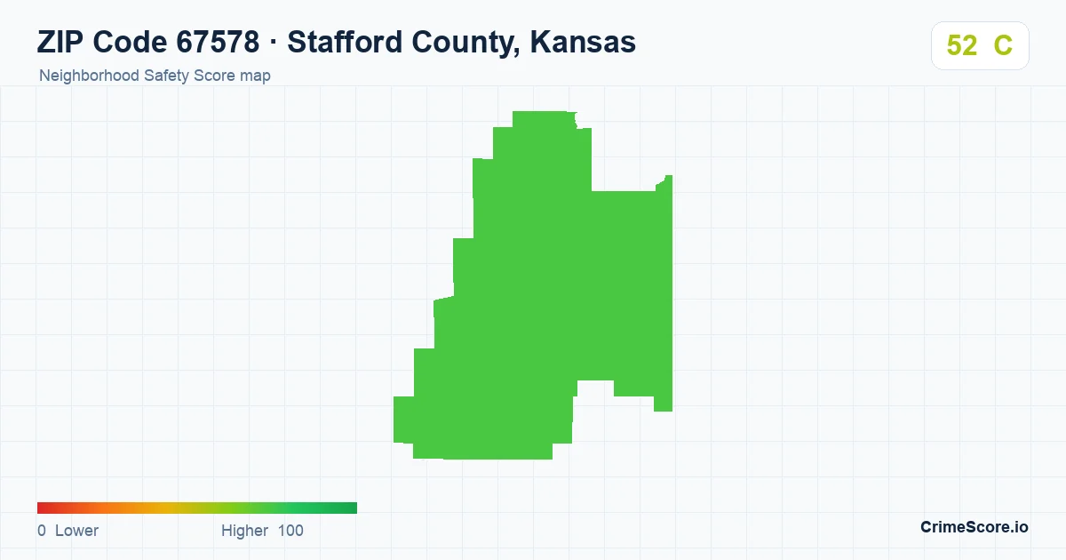 ZIP Code 67578 in Stafford County, Kansas neighborhood Safety Score map