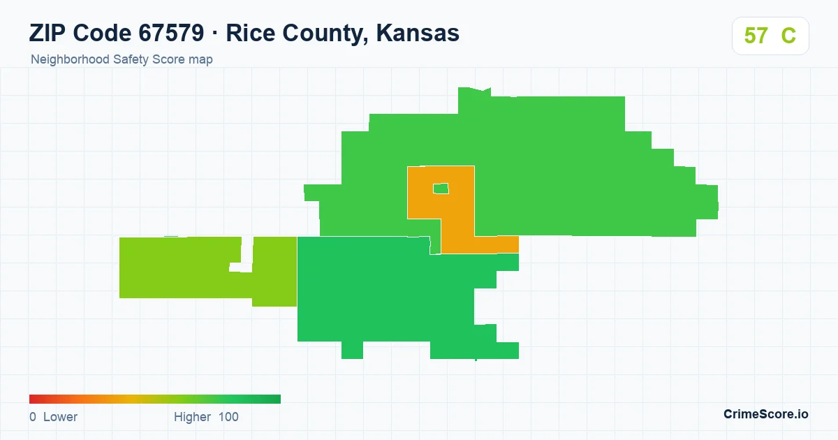 ZIP Code 67579 in Rice County, Kansas neighborhood Safety Score map