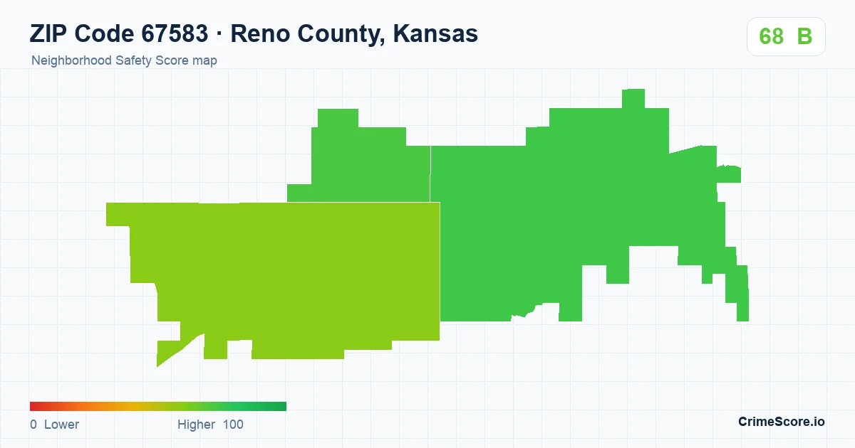 ZIP Code 67583 in Reno County, Kansas neighborhood Safety Score map