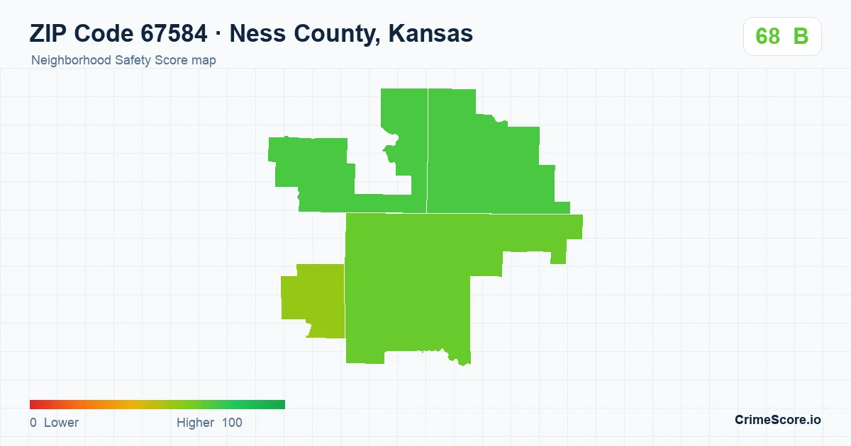 ZIP Code 67584 in Ness County, Kansas neighborhood Safety Score map