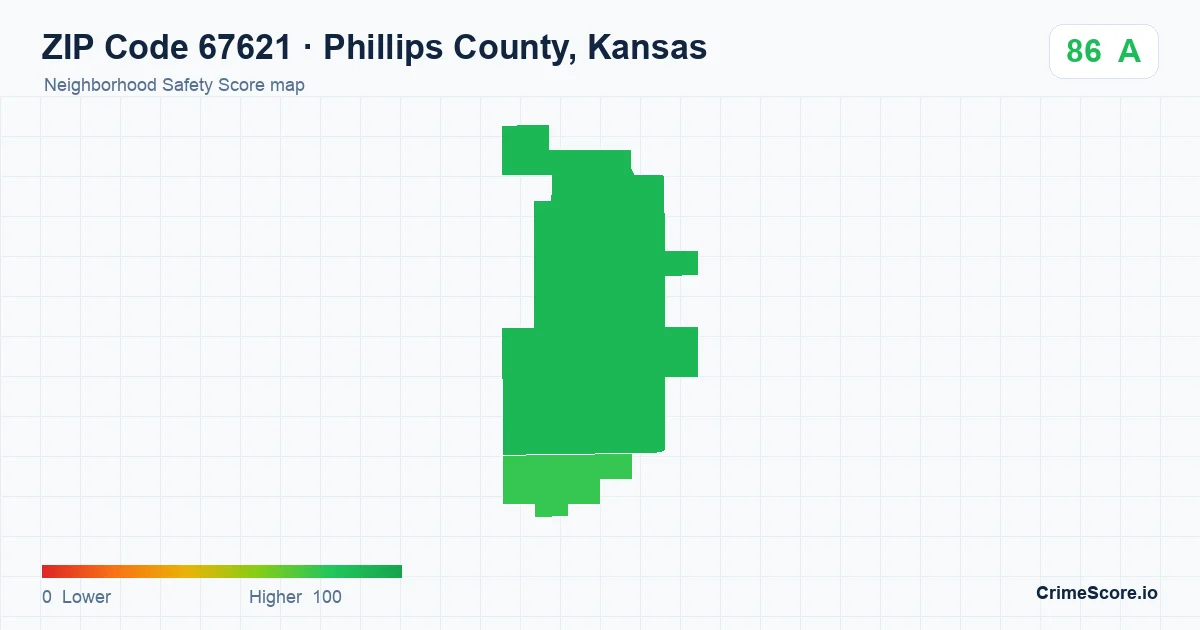 ZIP Code 67621 in Phillips County, Kansas neighborhood Safety Score map