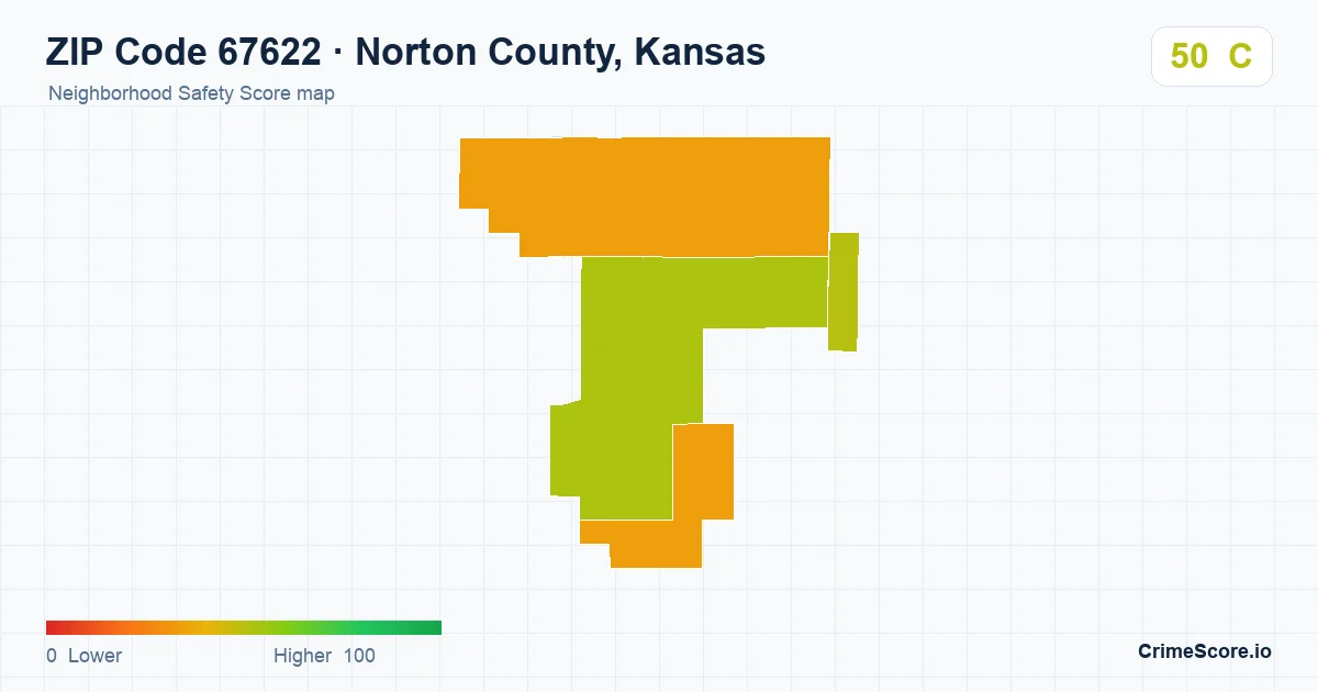 ZIP Code 67622 in Norton County, Kansas neighborhood Safety Score map