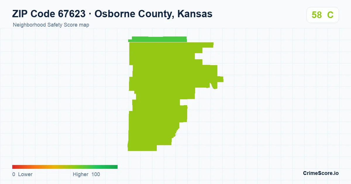 ZIP Code 67623 in Osborne County, Kansas neighborhood Safety Score map