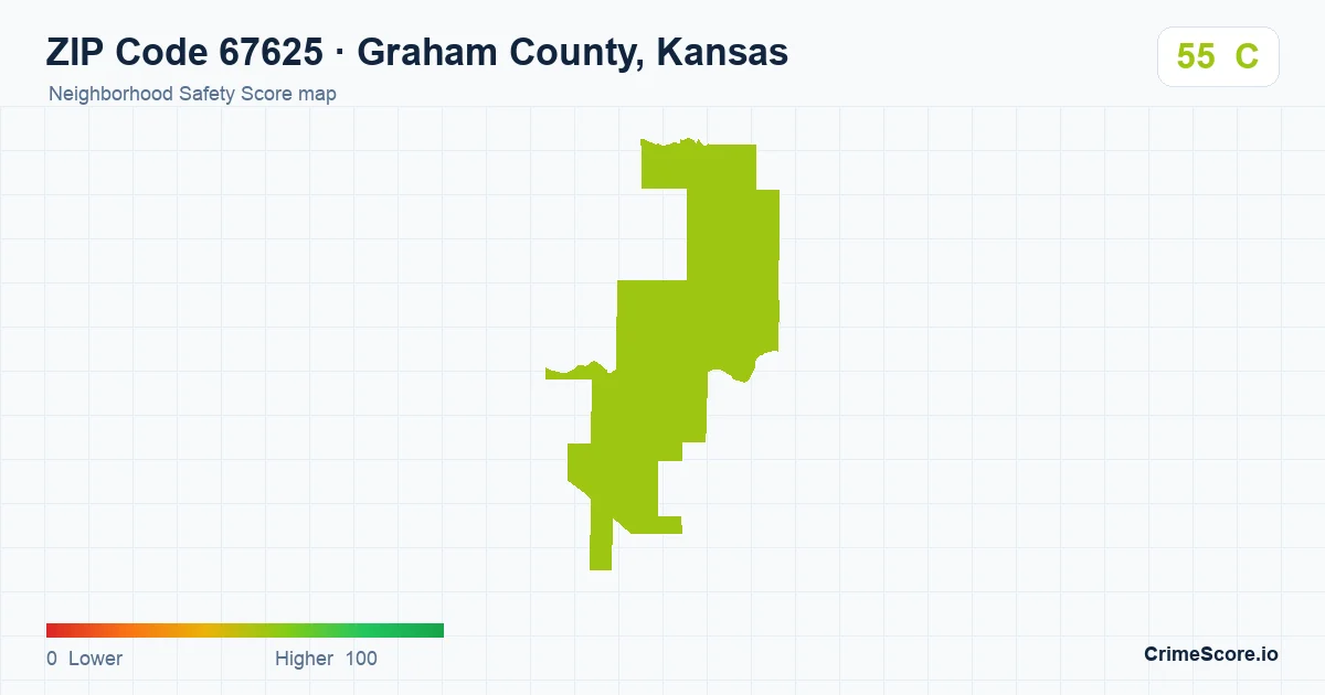 ZIP Code 67625 in Graham County, Kansas neighborhood Safety Score map