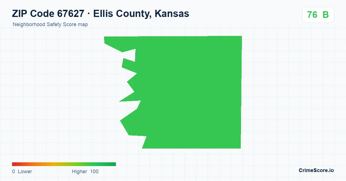 ZIP Code 67627 in Ellis County, Kansas neighborhood Safety Score map