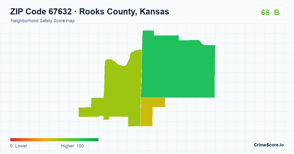 ZIP Code 67632 in Rooks County, Kansas neighborhood Safety Score map