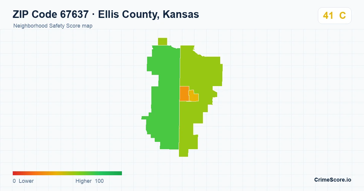 ZIP Code 67637 in Ellis County, Kansas neighborhood Safety Score map