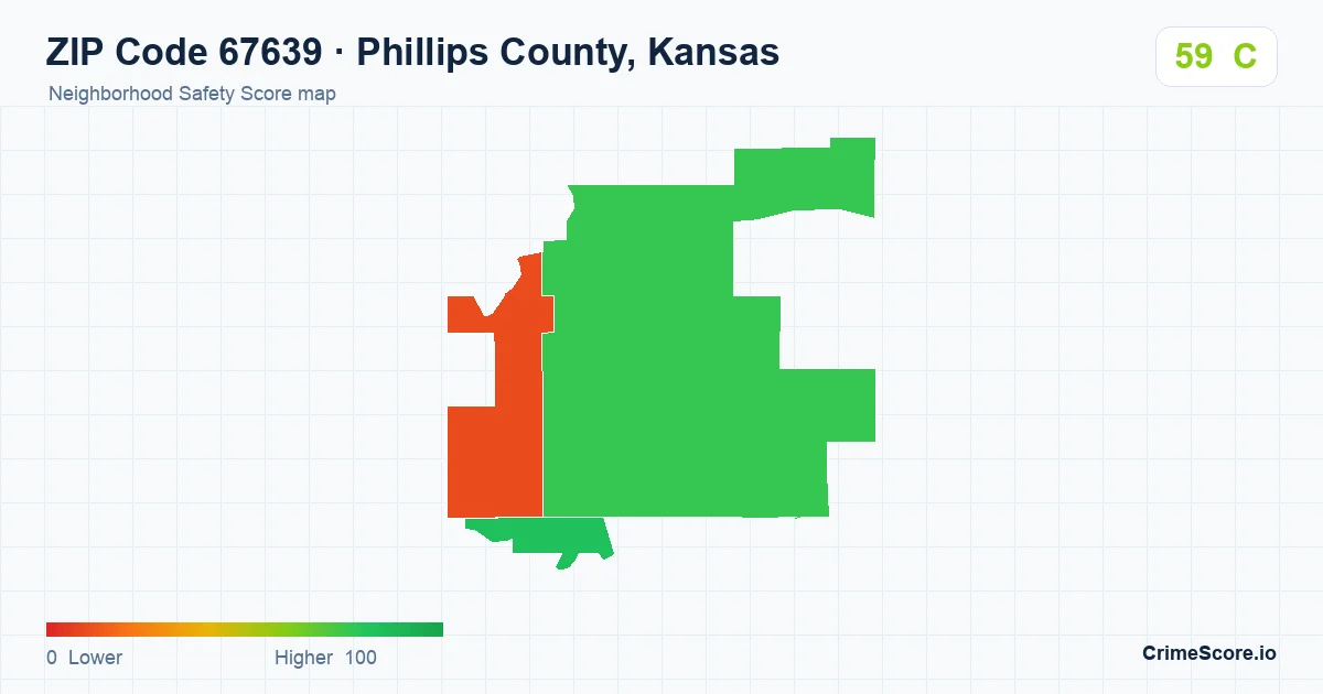 ZIP Code 67639 in Phillips County, Kansas neighborhood Safety Score map