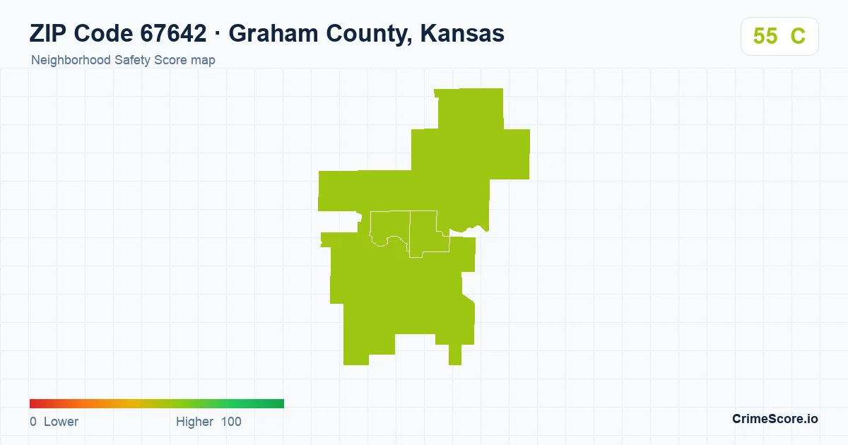 ZIP Code 67642 in Graham County, Kansas neighborhood Safety Score map