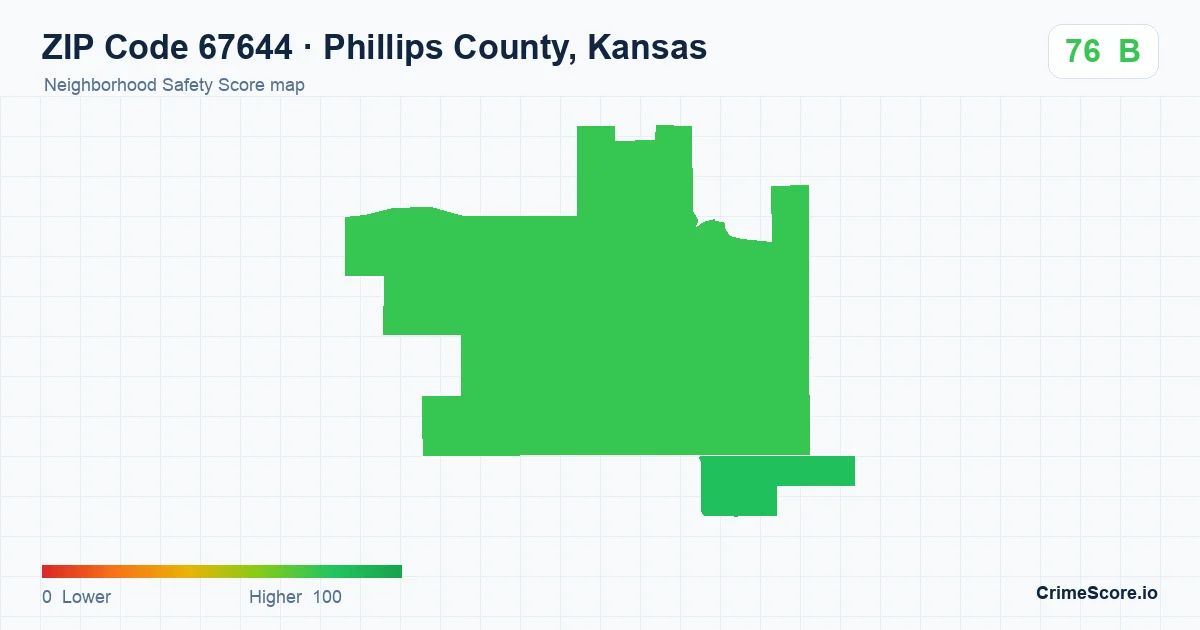 ZIP Code 67644 in Phillips County, Kansas neighborhood Safety Score map