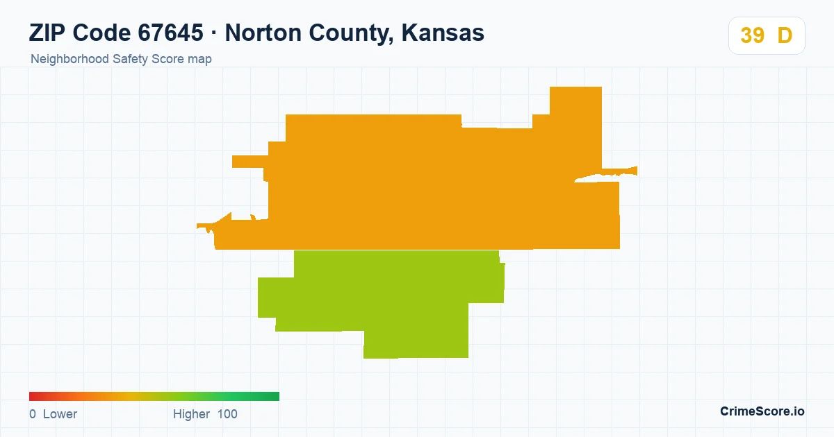 ZIP Code 67645 in Norton County, Kansas neighborhood Safety Score map
