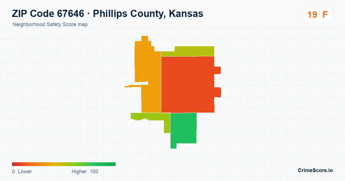 ZIP Code 67646 in Phillips County, Kansas neighborhood Safety Score map