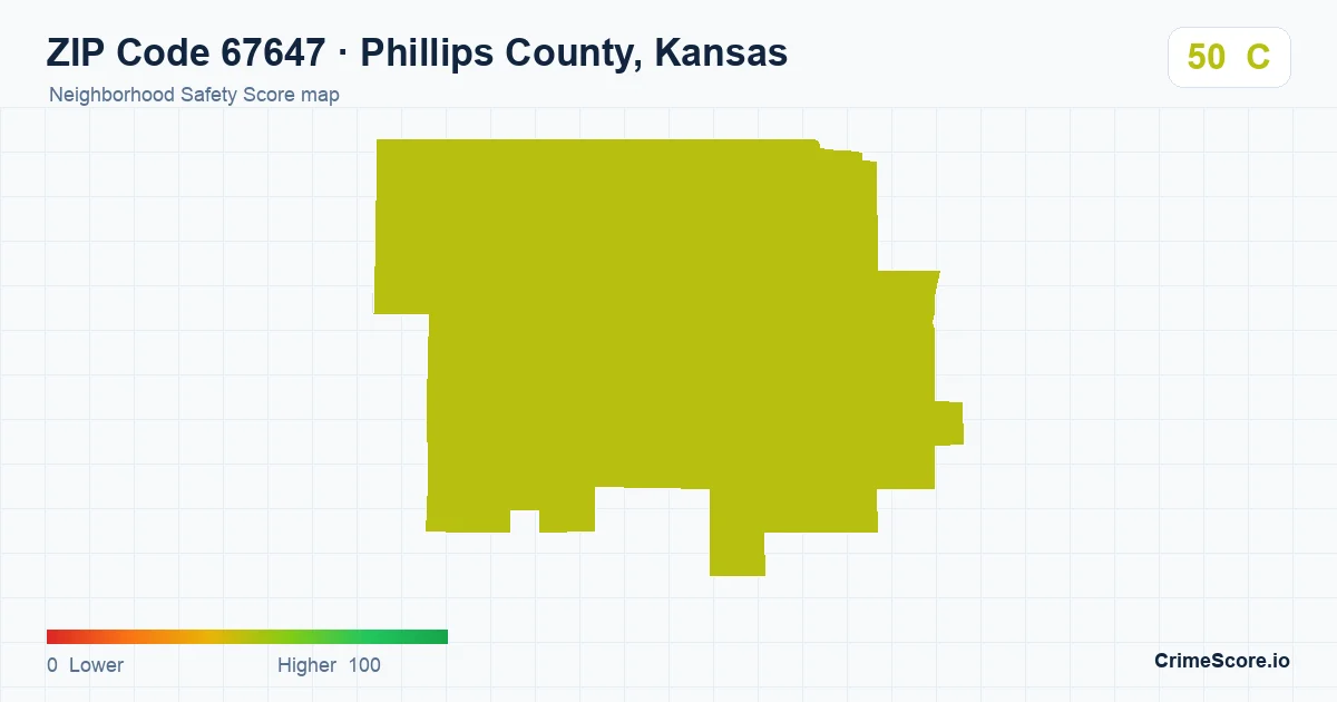 ZIP Code 67647 in Phillips County, Kansas neighborhood Safety Score map