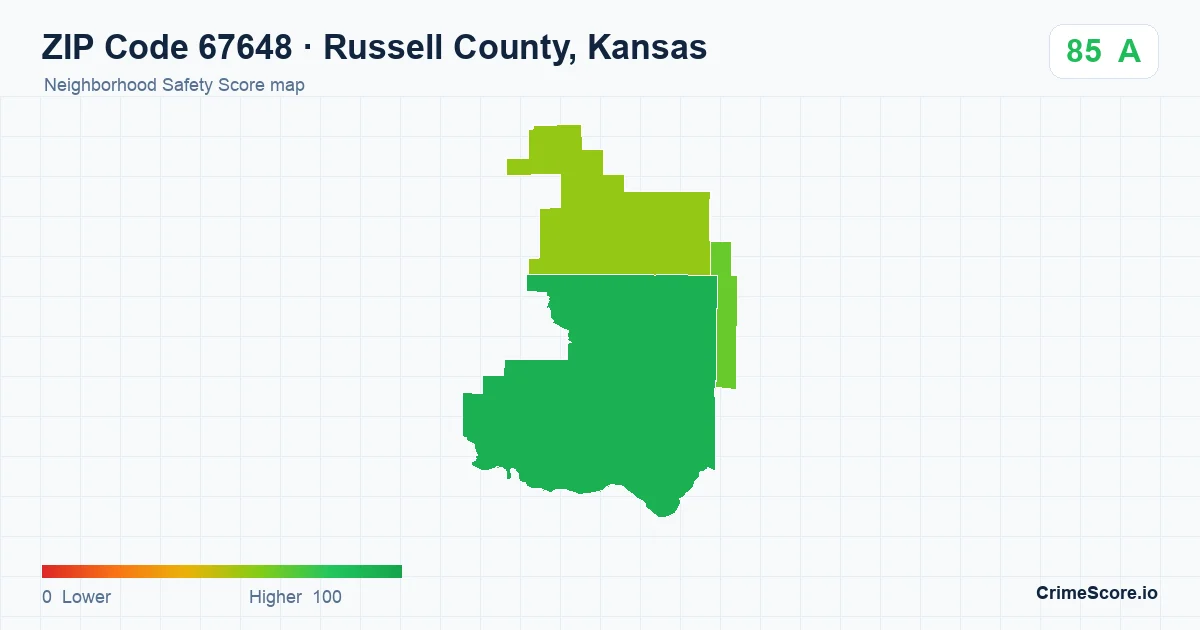ZIP Code 67648 in Russell County, Kansas neighborhood Safety Score map
