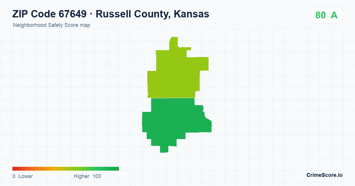 ZIP Code 67649 in Russell County, Kansas neighborhood Safety Score map
