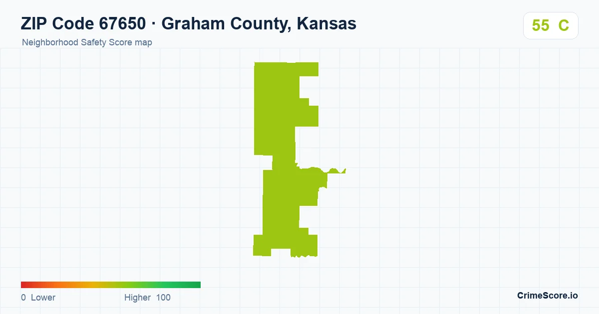 ZIP Code 67650 in Graham County, Kansas neighborhood Safety Score map