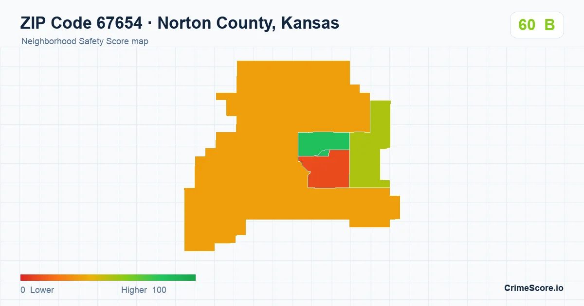 ZIP Code 67654 in Norton County, Kansas neighborhood Safety Score map