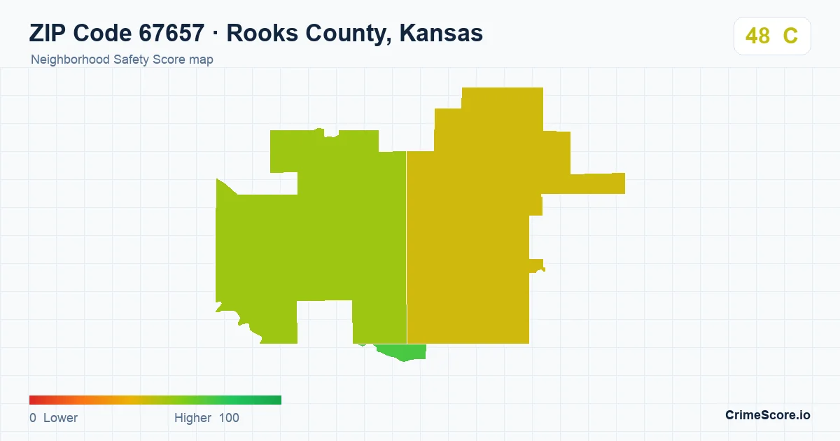 ZIP Code 67657 in Rooks County, Kansas neighborhood Safety Score map