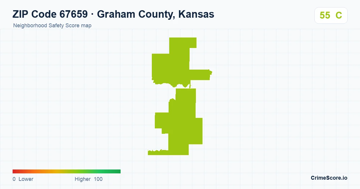 ZIP Code 67659 in Graham County, Kansas neighborhood Safety Score map