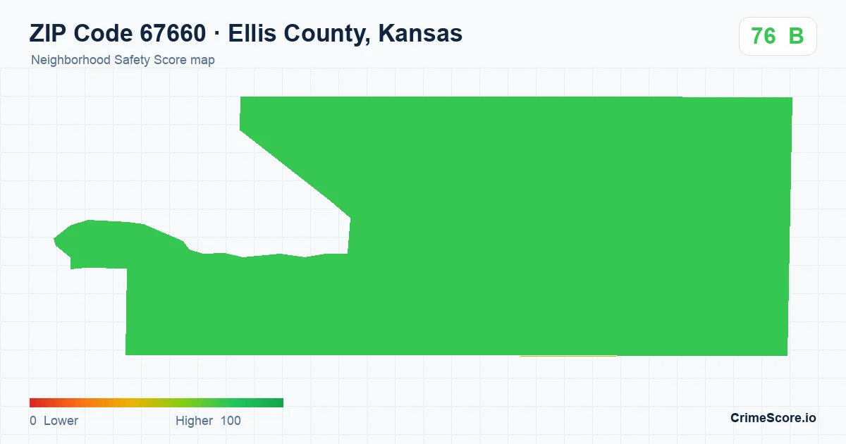 ZIP Code 67660 in Ellis County, Kansas neighborhood Safety Score map
